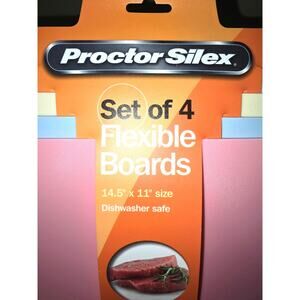 4 Pack Proctor Silex Flexible Cutting Boards Pastels Pink, Blue, Yellow, Green